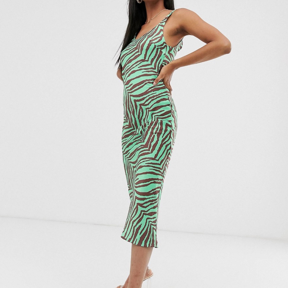 ASOS Midi Satin Zebra Print Slip Dress